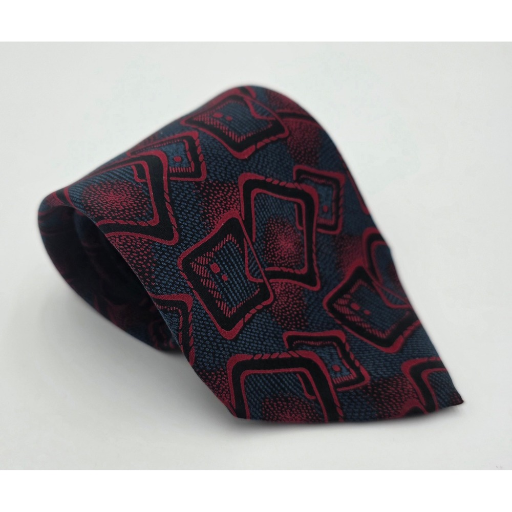 Fendi Roma Mens Silk Necktie Burgundy Navy Blue Geometric Abstract Made in Italy